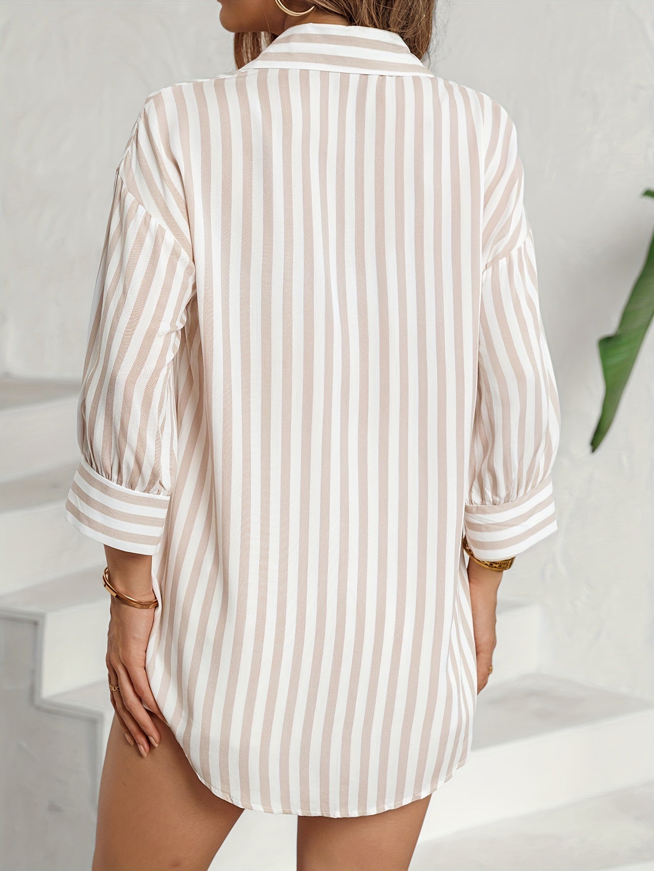 Striped Casual Tie-Front Drop Shoulder Shirt for Women - Nora