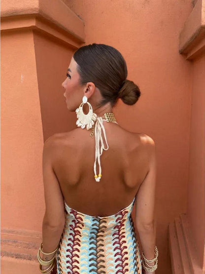Elegant Deep V-Neck Halter Summer Dress for Women - Grace