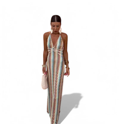 Elegant Deep V-Neck Halter Summer Dress for Women - Grace