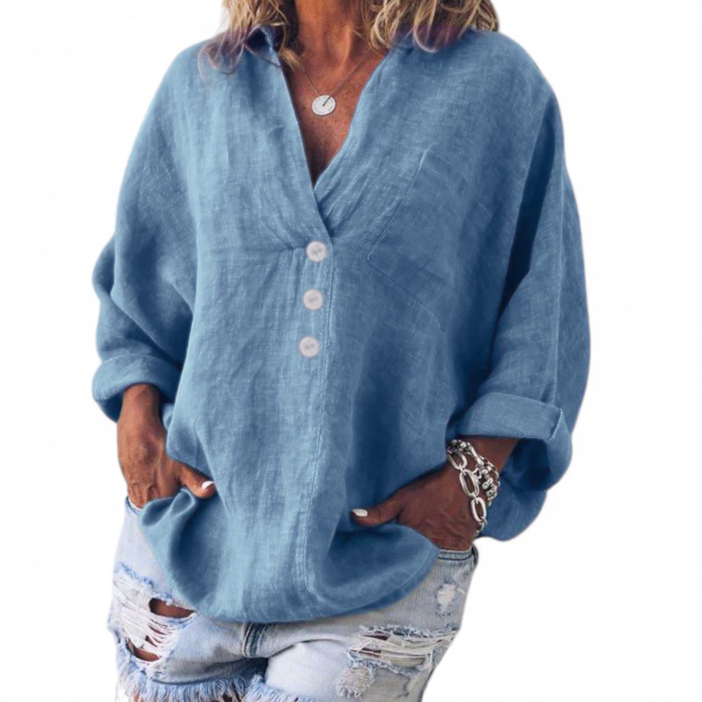 Stylish Cotton Linen Blouse for Women - Ava