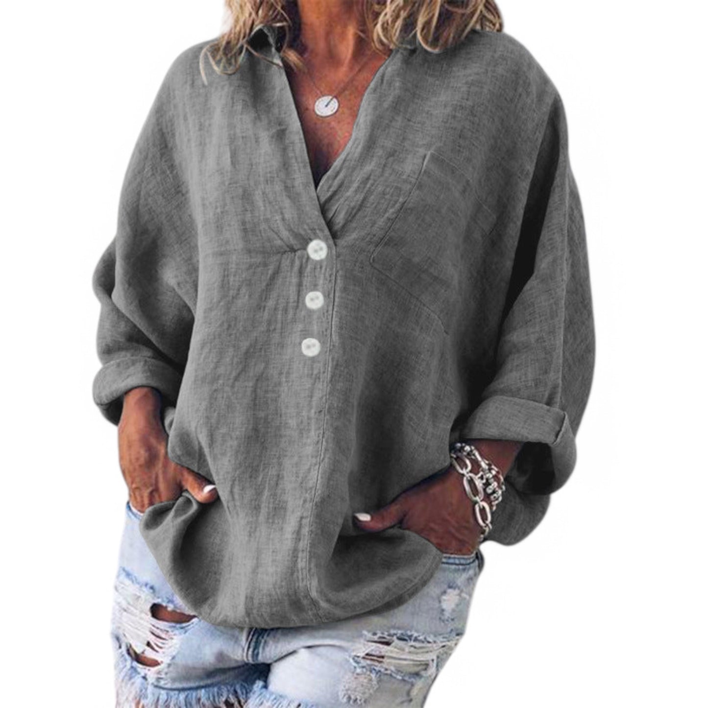 Stylish Cotton Linen Blouse for Women - Ava