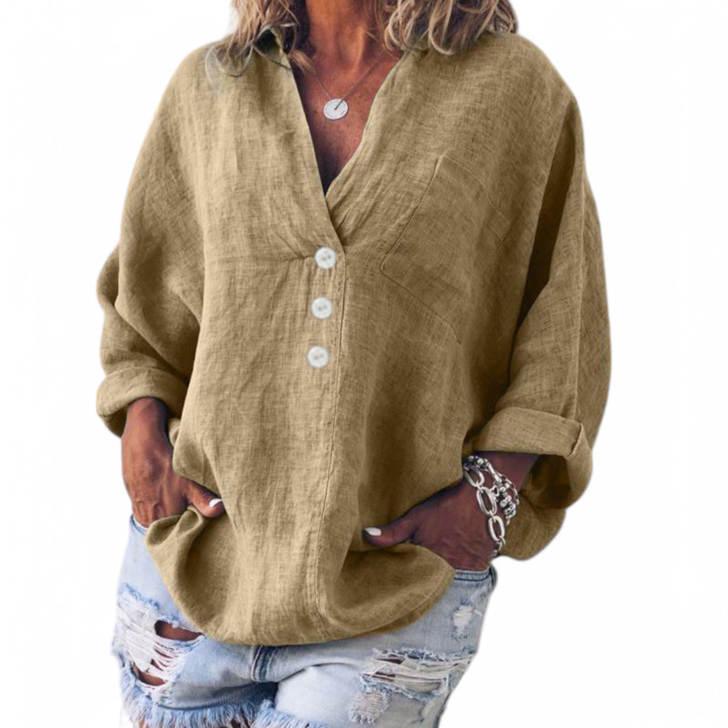 Stylish Cotton Linen Blouse for Women - Ava