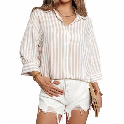Striped Casual Tie-Front Drop Shoulder Shirt for Women - Nora
