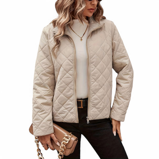 Casual Beige Zip-Up Jacket for Women - Ella