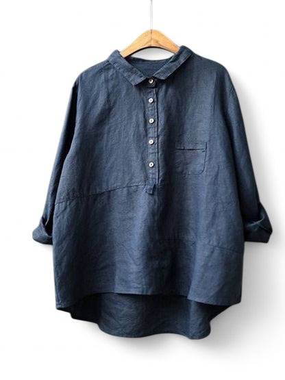Cotton Linen Lapel Shirt Solid Color Long Sleeve Casual - Sophia