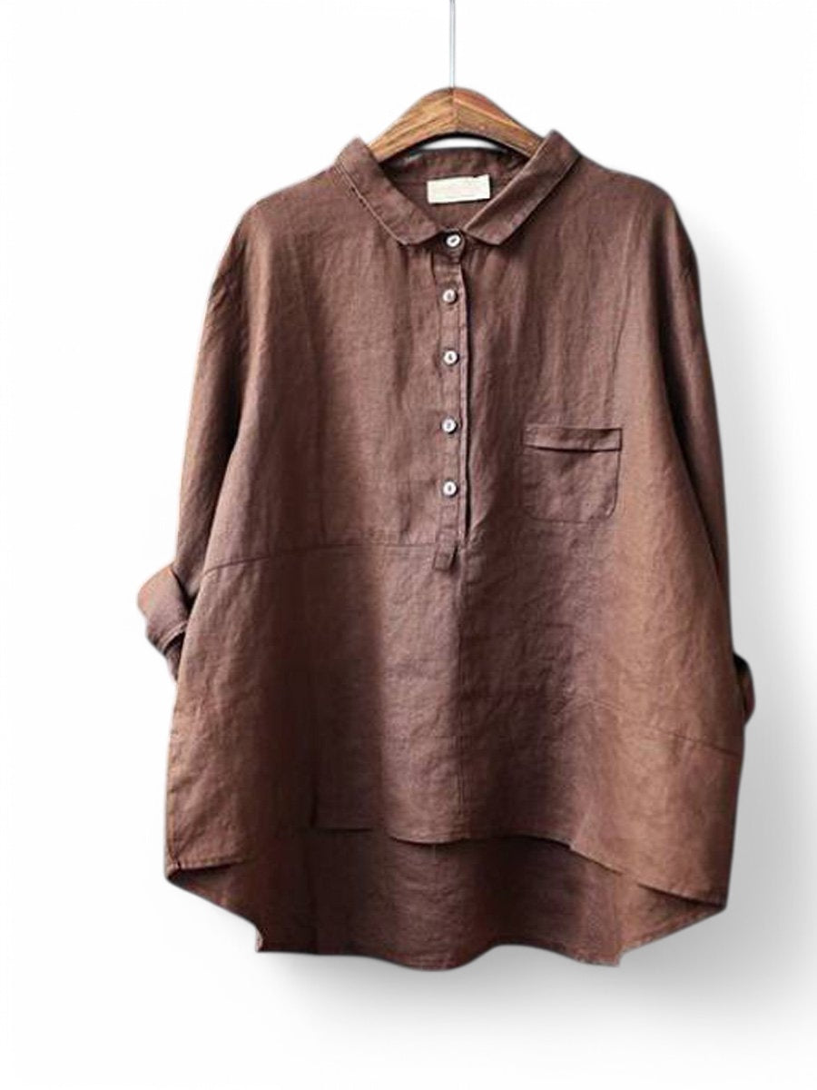 Cotton Linen Lapel Shirt Solid Color Long Sleeve Casual - Sophia