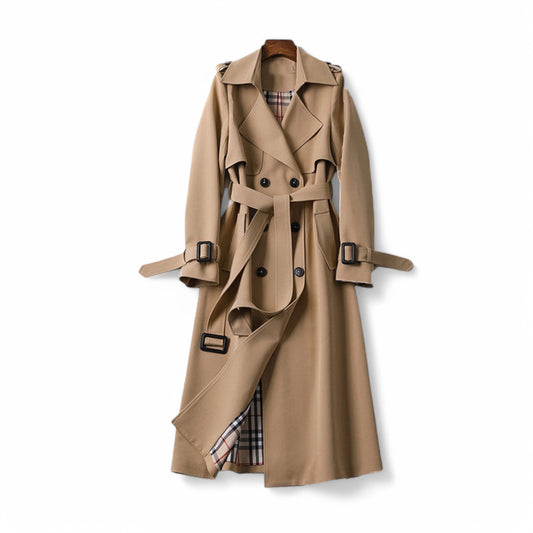 Women's Double Button Trench Coat Classic Outerwear - Victoria